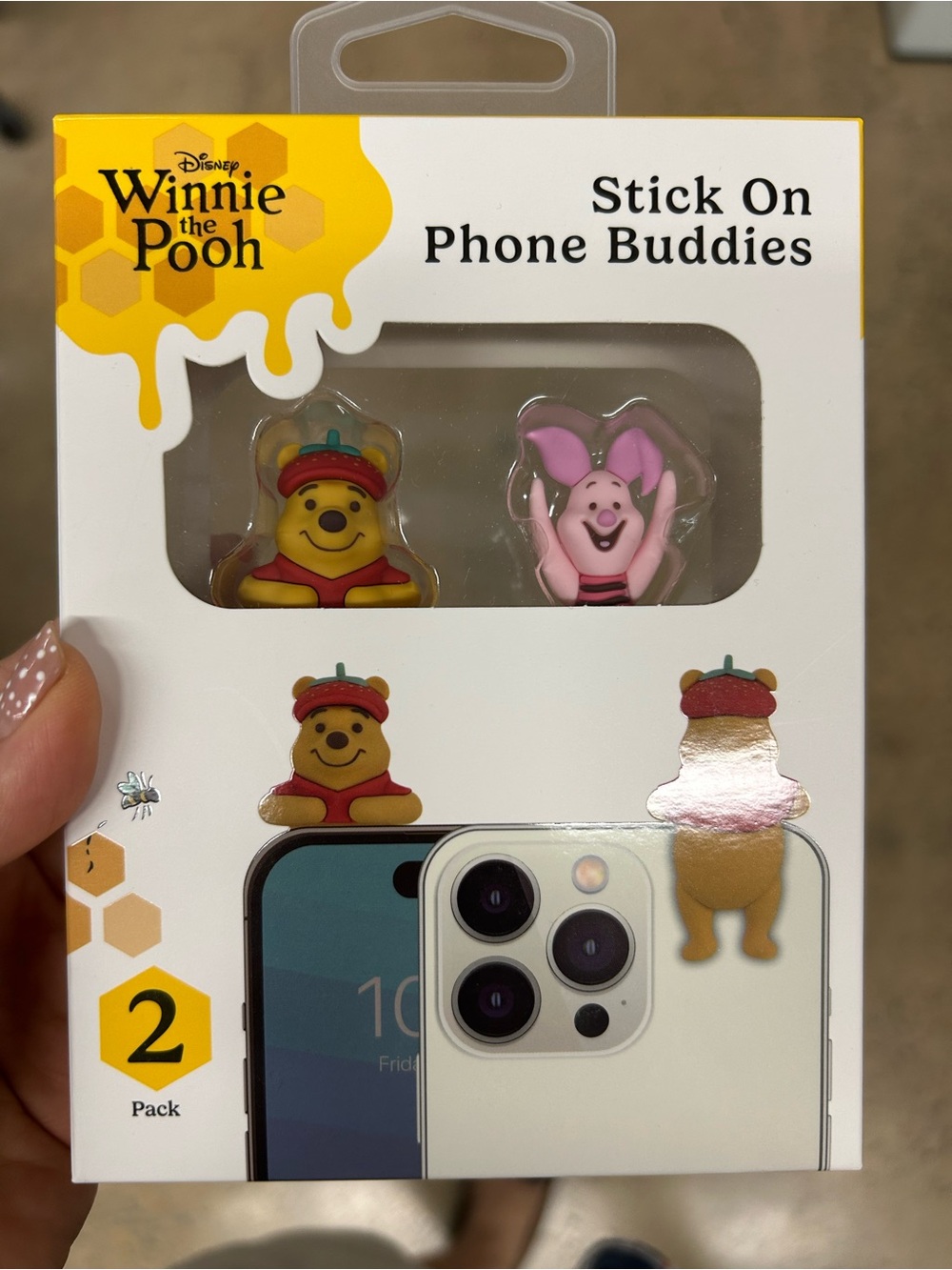 Disney Winnie the Pooh Stick On Phone Buddies - Yellow & Pink (2 Pack)